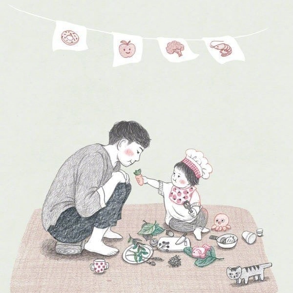 超暖心的父女插画(ins:talltree_mani)