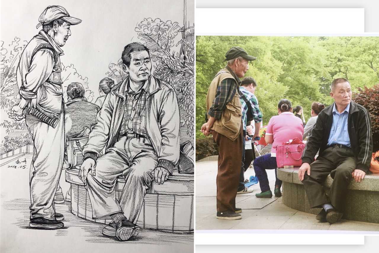 场景速写,照片对照范画,小伙伴们学起来