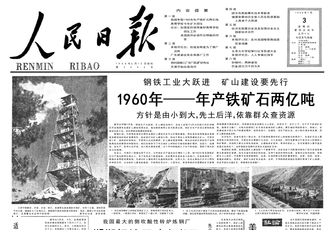 60年前的老报纸——1958年7月3日《人民日报》