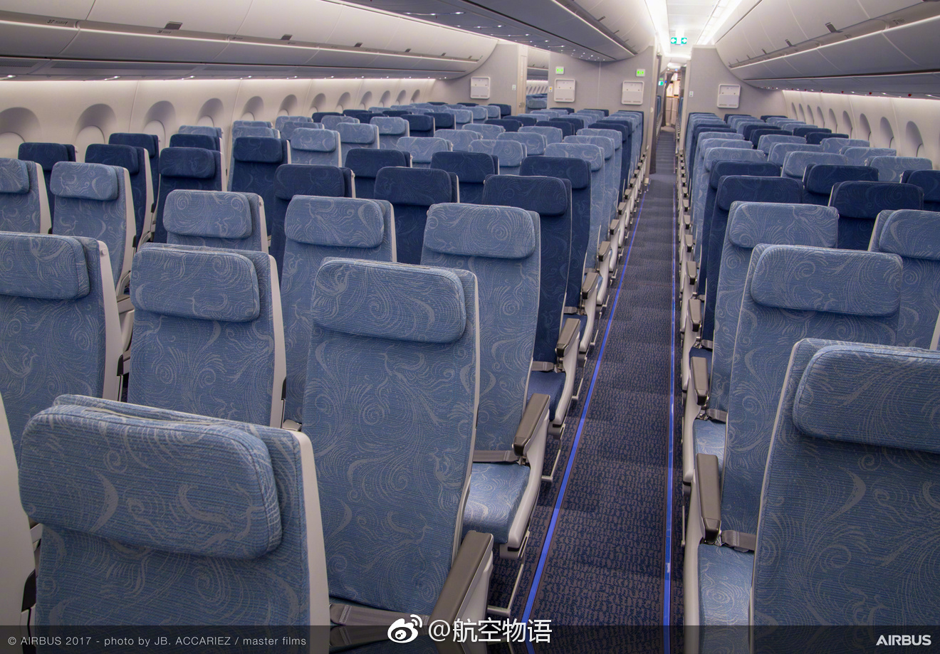 国航A350客舱曝光,商务舱和高级经济舱升级
