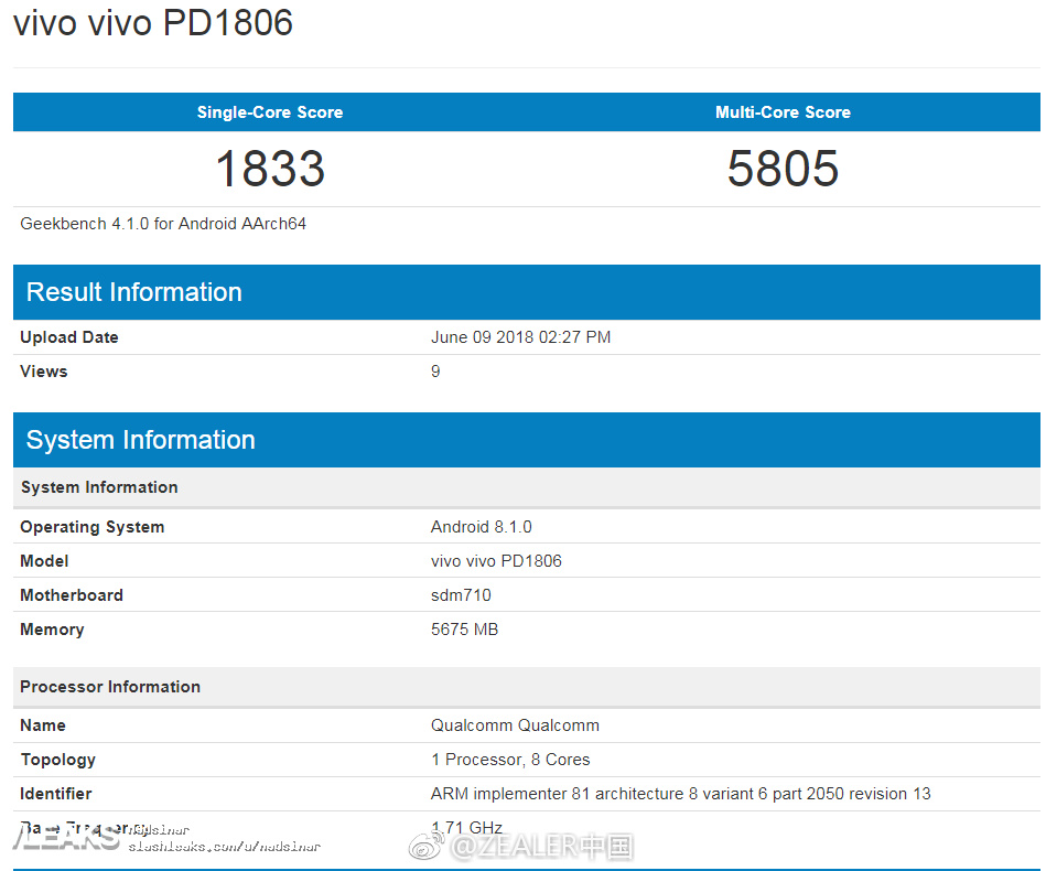 vivo NEX 标准版 GeekBench 跑分曝光:骁龙 71