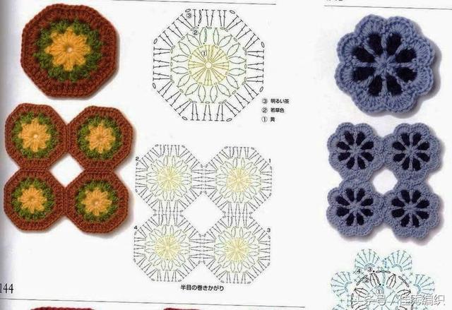 钩针编织花样图解大全 钩针单元花钩花图解大全 钩毛衣钩毯子必