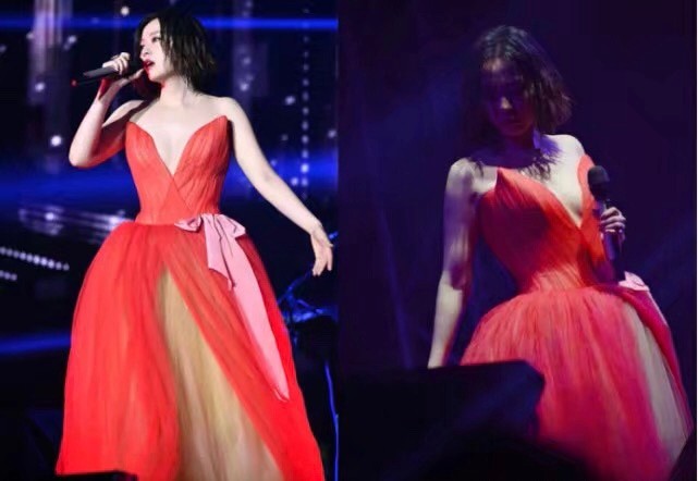 张靓颖澳门演唱会突破形象秀性感，内衣外穿又唱又跳很陶醉