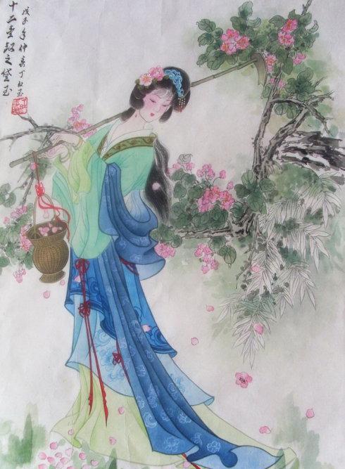 黛玉葬花铅笔画_手绘