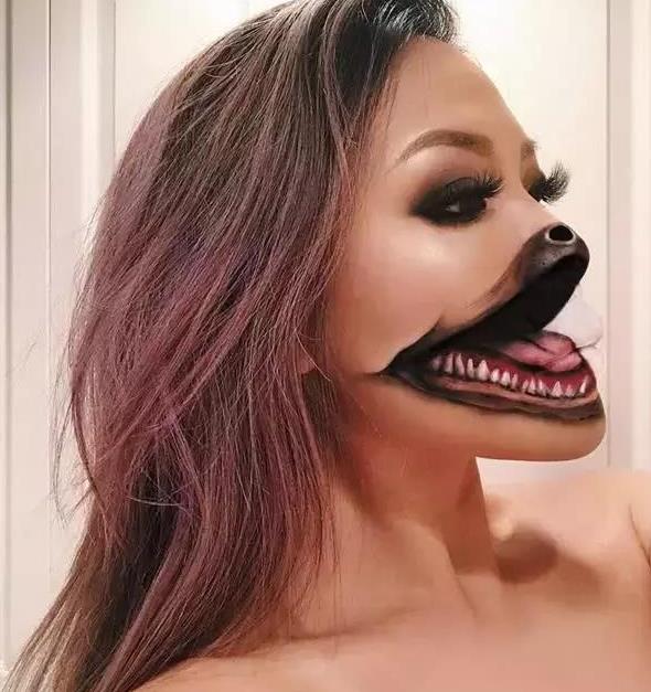 国外美女创意3d立体妆,可以去给鬼片化特效妆了