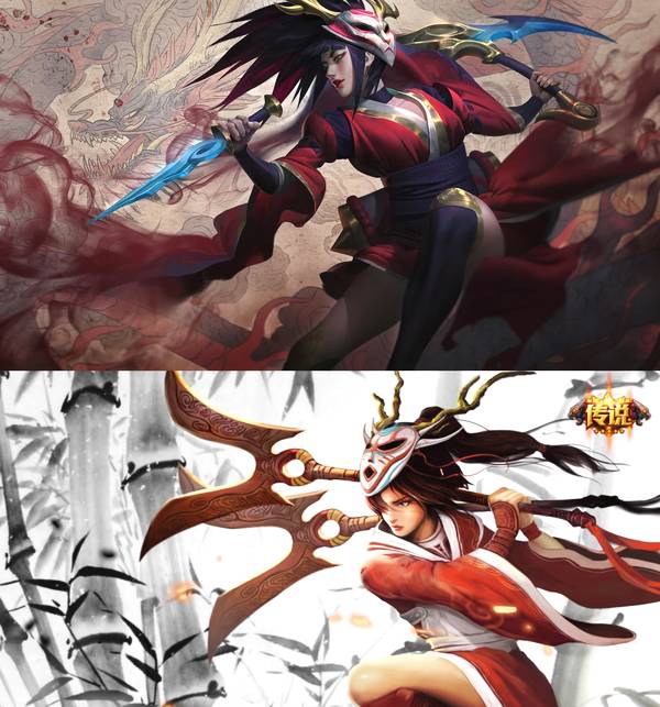 lol新版阿卡丽皮肤原画对比,变丑了还是变美了?绯红要