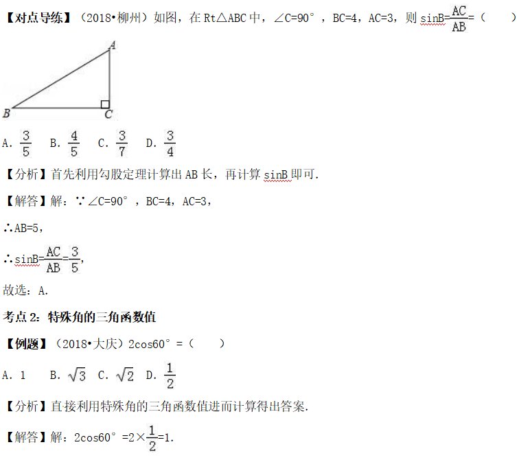 2019年中考初中数学满分突破锦囊之锐角