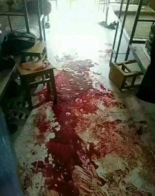 地上满是血迹!