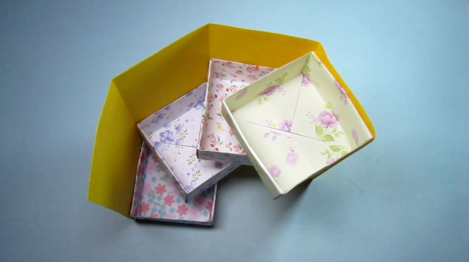 怎样折纸收纳盒子,可以隐藏的多层收纳盒折法,diy手工制作视频教程.