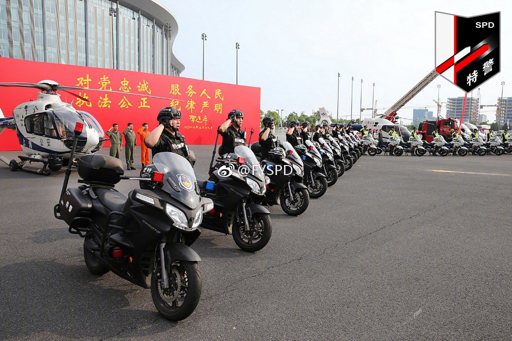 参加中国国际进口博览会倒计时100天安保誓师大会的上海特警(SPD)