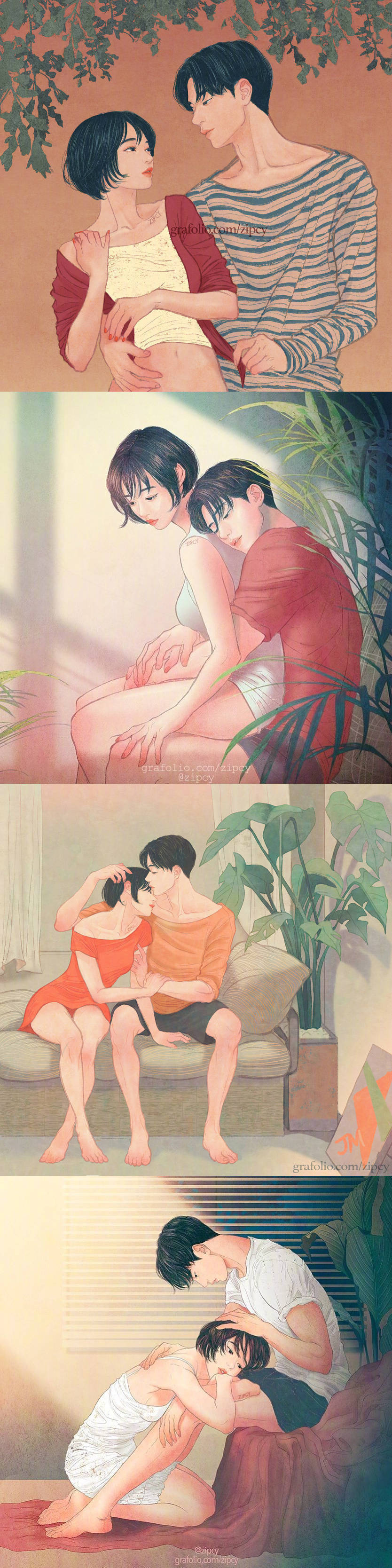 一组很火的情侣插画作品 丨插画师:韩国梁世恩zipcy