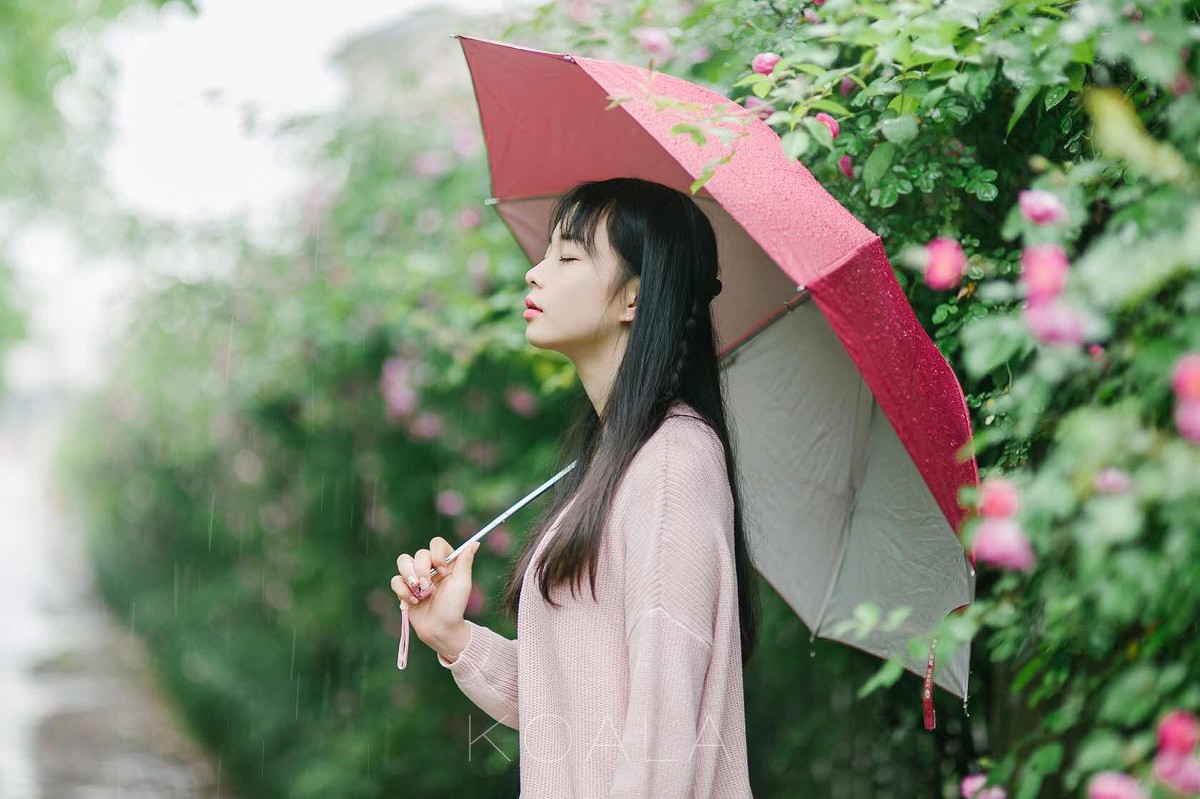 美图美女分享:雨中打伞的清纯漂亮女孩