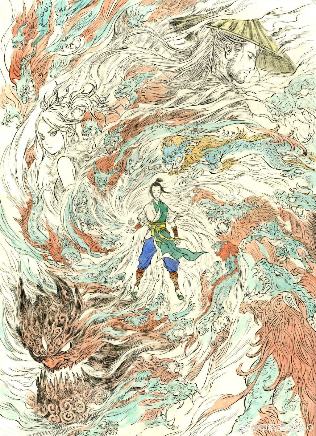 《风语咒》海报绘制过程图。| 画师: @早稻ZAODAO