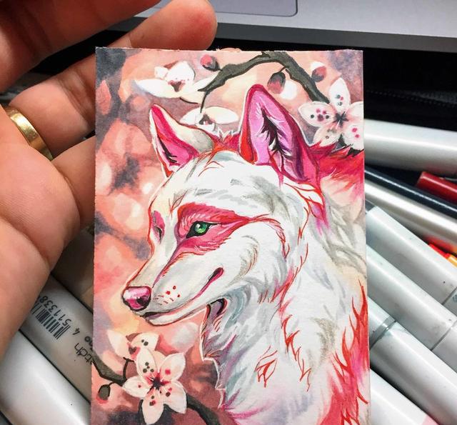 动物水彩画,艺术小卡片的美丽魅力,有燕子,熊,龙,凤,狼,鹿