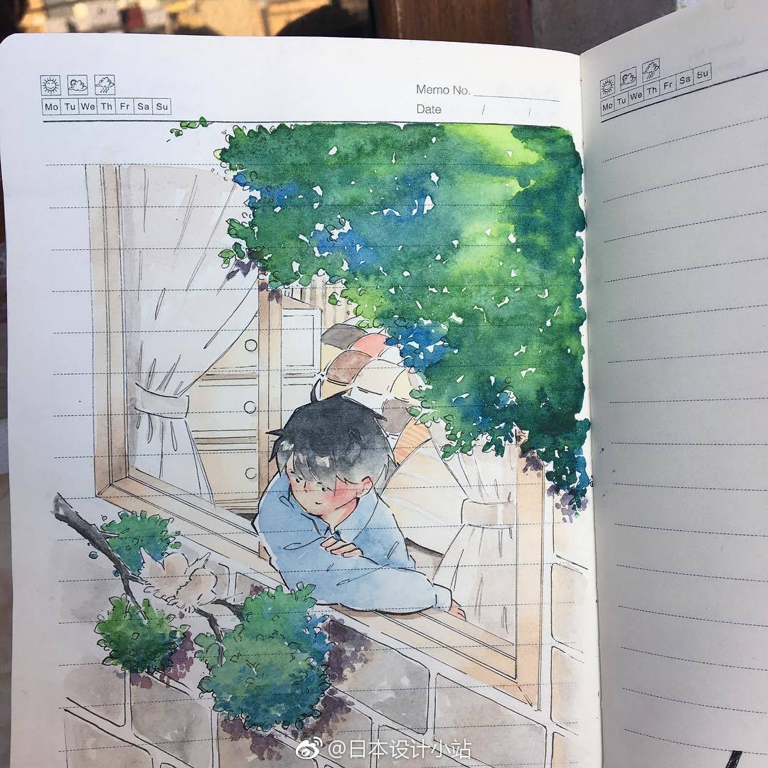 日本插画师ike在普普通通的笔记本上画出的超治愈的
