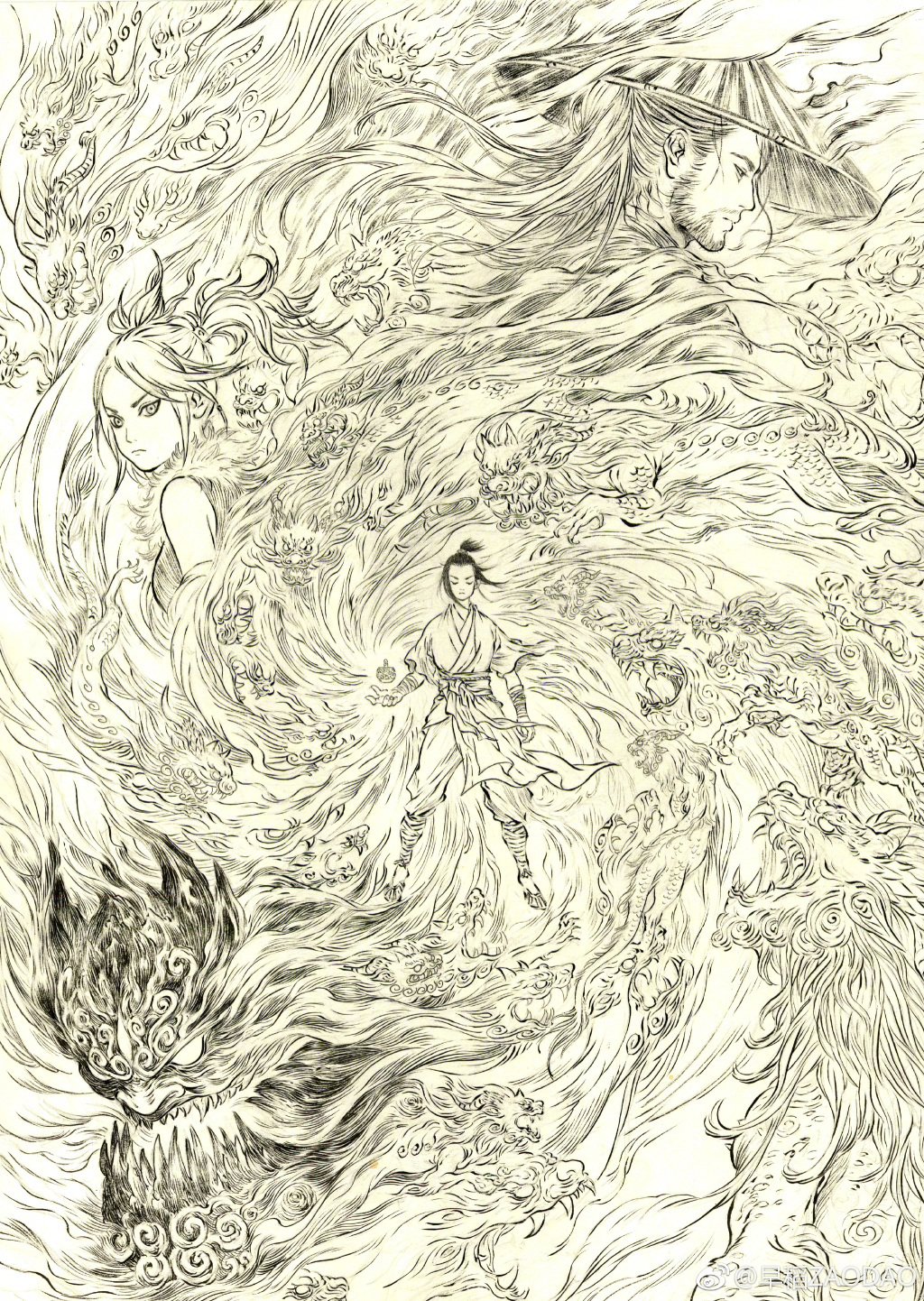 《风语咒》海报绘制过程图。| 画师: @早稻ZAODAO