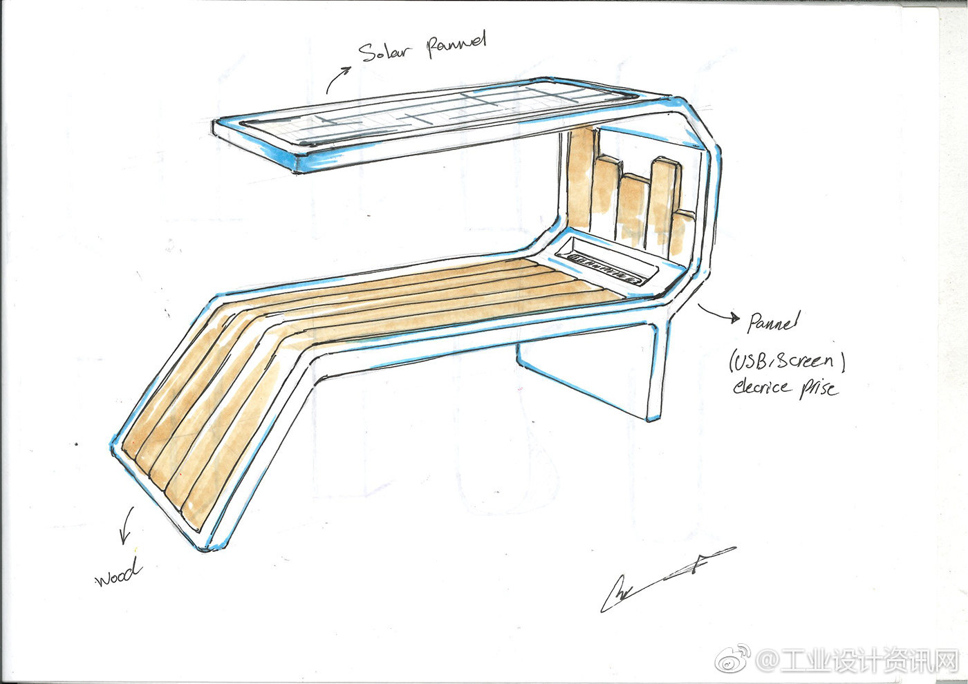 公共长凳 设计集成太阳能电池板 by abouzar heidari