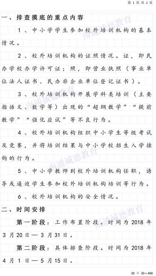 南通市教育局关于对校外培训机构办班排查摸底