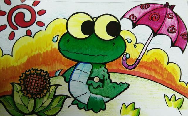 儿童绘画作品,鳄鱼宝宝带步骤教程