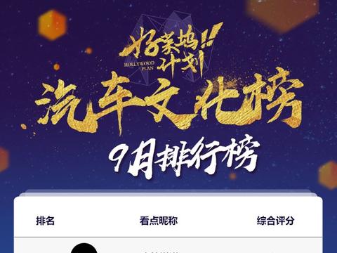 新浪汽车自媒体9月排行榜发布 专业领域全面覆盖