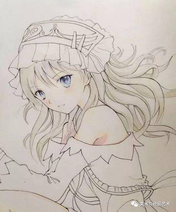 卡通人物彩铅画教程:动漫美少女彩色铅笔画绘