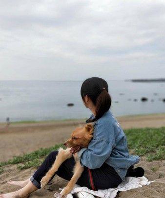 16岁的土狗前两年得了中风,美女姐姐抱着它一起去看海