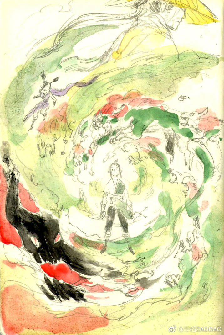 电影《风语咒》海报作者早稻发布了她创作海报的过程