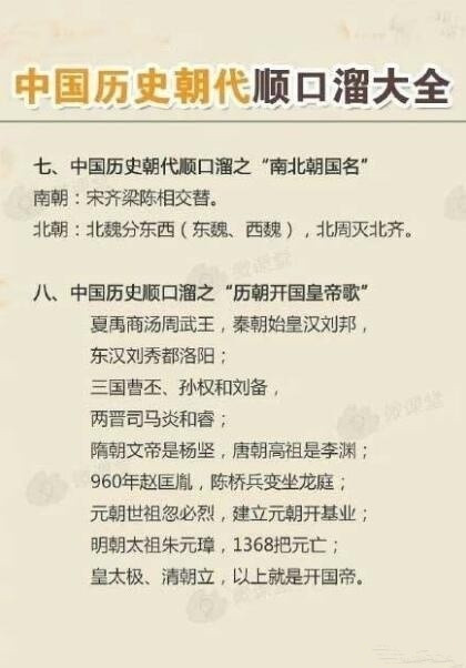 中国历史朝代顺口溜大全,背下来,上下五千年尽在你的脑海中。