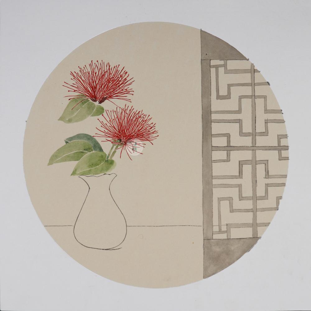 花瓶:小狼毫蘸取花青染一遍.