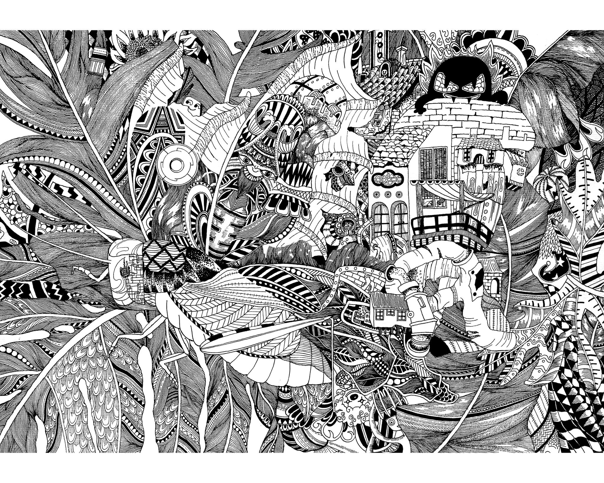  中国 \/ 南京 插画师王冰清《异界》系列黑白插画作品展尺寸