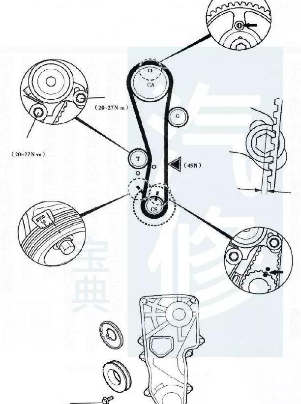 起亚千里马凸轮正时图,起亚千里马正时皮带图 现代起亚发动机正时安装示意图(上)