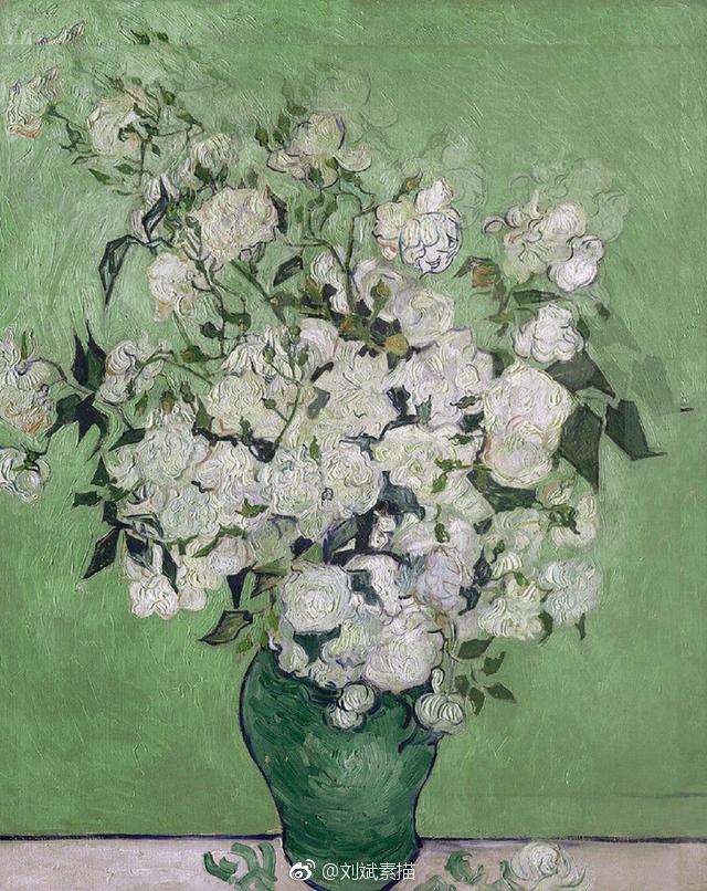 油画《白玫瑰》:大师梵高用素描的方法画出了色彩的感觉