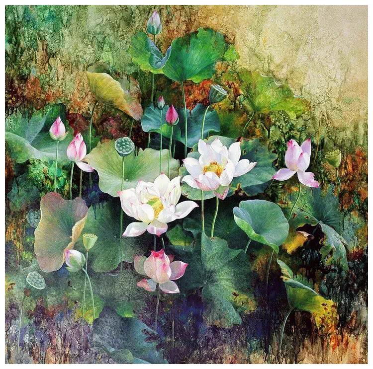 吴富荣油画荷花作品