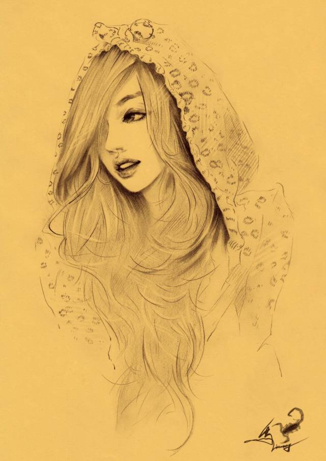 素描少女头像画