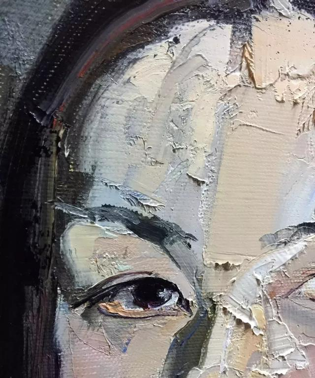另类的油画肖像画法，刀笔共用，气韵俱佳，难得一见！