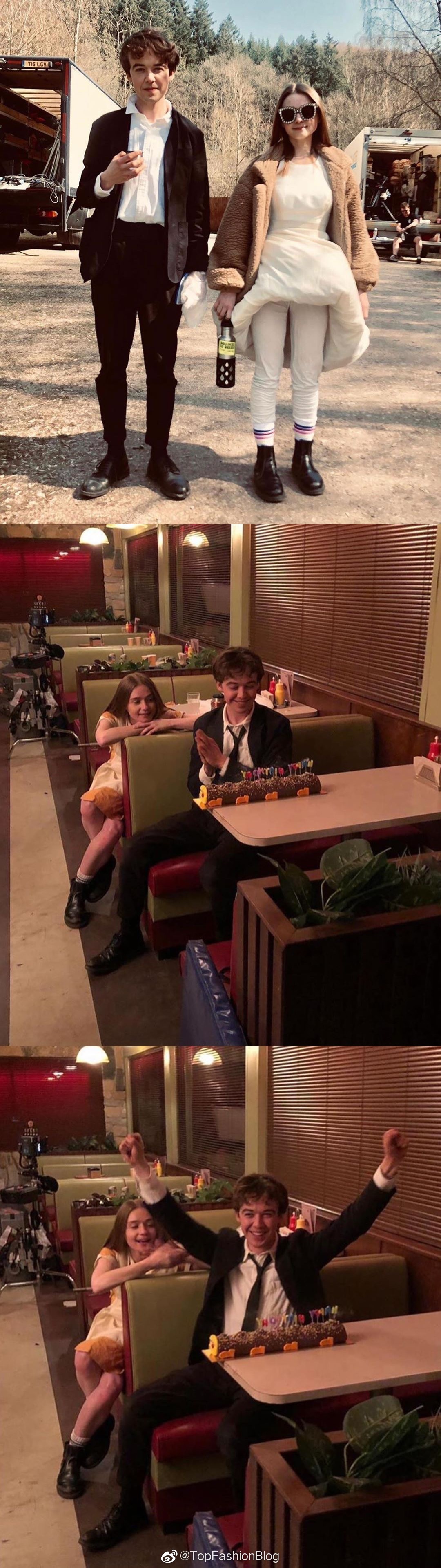 《去他妈世界》第二季幕后照 可爱的alex lawther & jessica barden