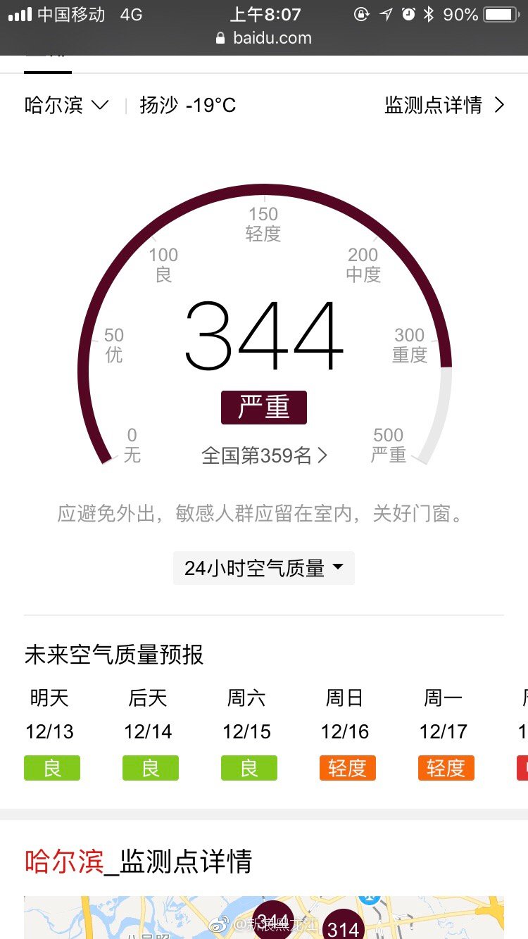 今晨，哈尔滨空气污染指数又位居全国第一了