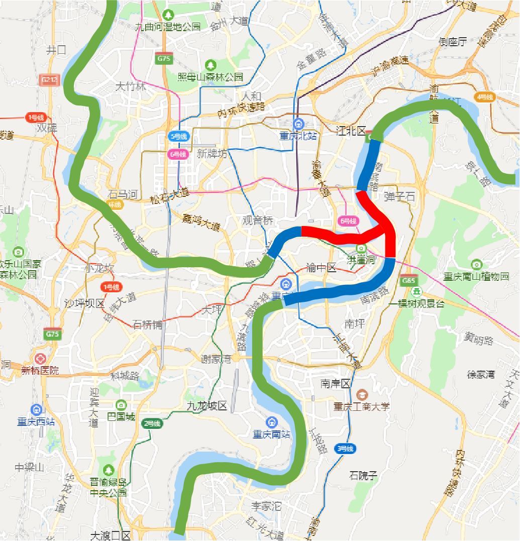 重庆主城区对"两江四岸"的划定,有394km.全面保护性开发.