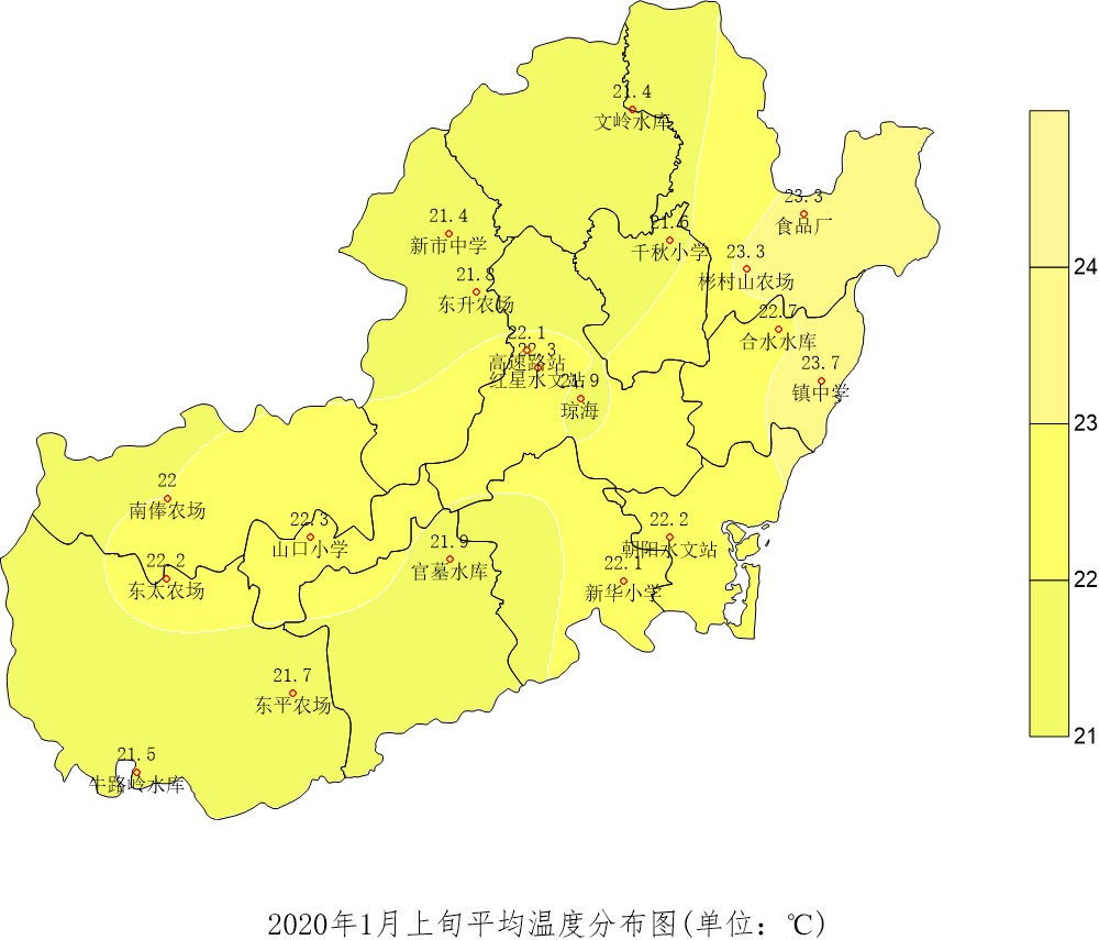 琼海市旬月气候趋势预测(2020年1月中旬)一,1月上旬气候概况