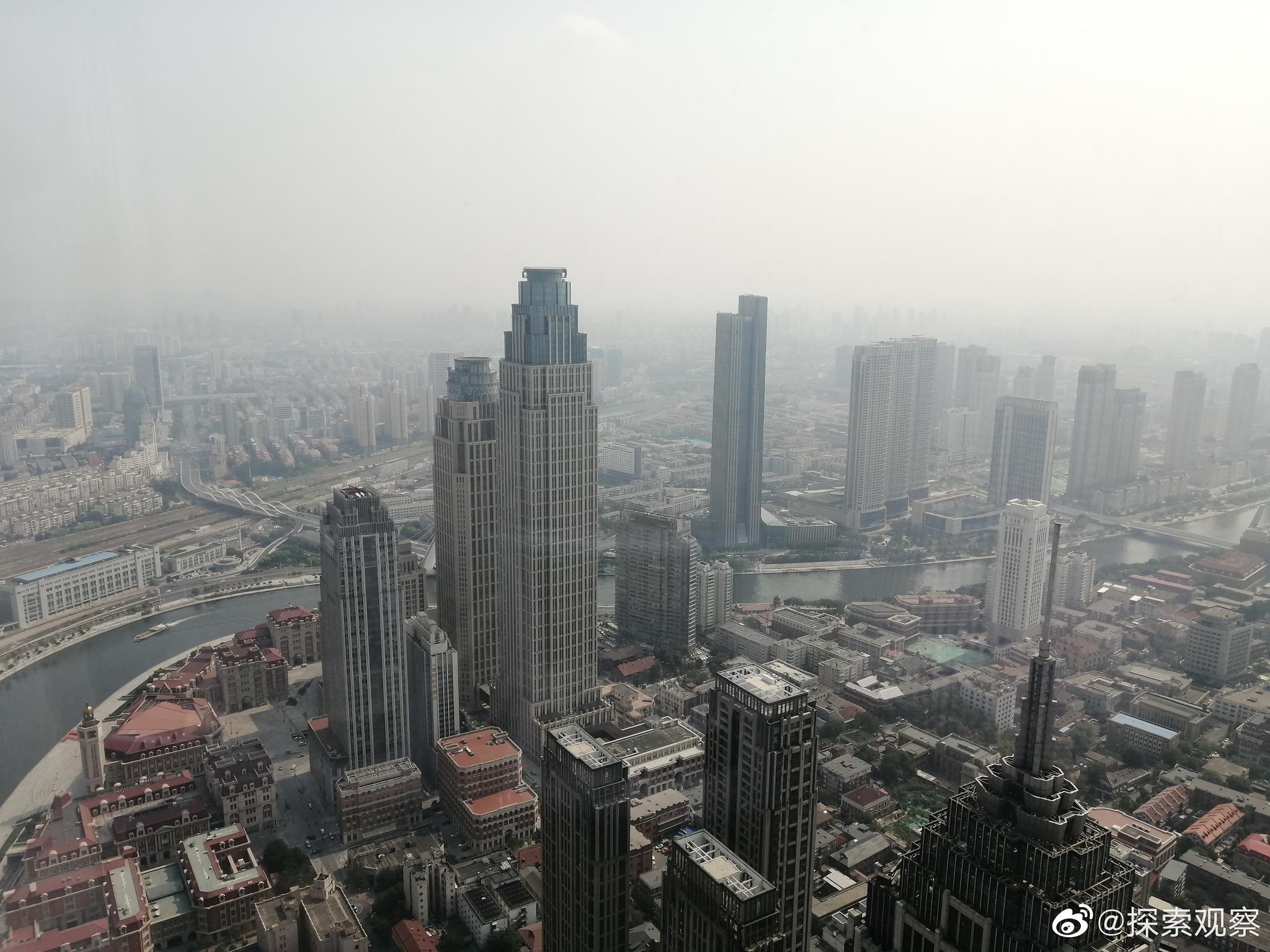 津塔环球金融中心3369米高楼俯瞰天津城据网上资料介绍