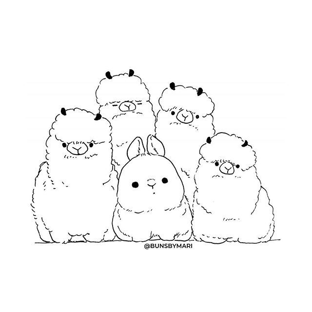 萌萌哒的胖兔子简笔画线稿 INS:bunsbymari
