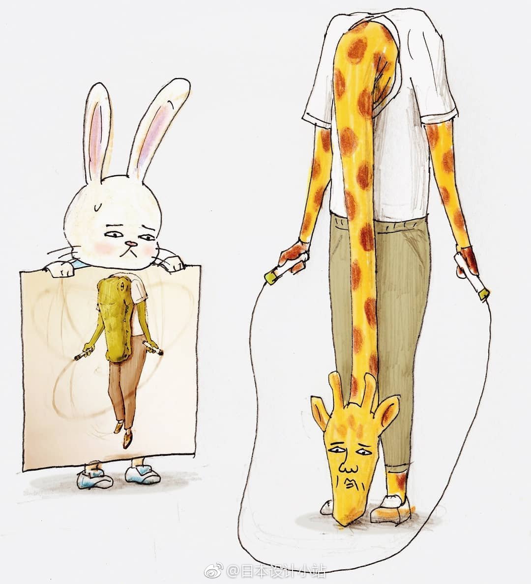 日本插画师keigo笔下过着人类生活的动物,荒诞中带着一丝悲伤.