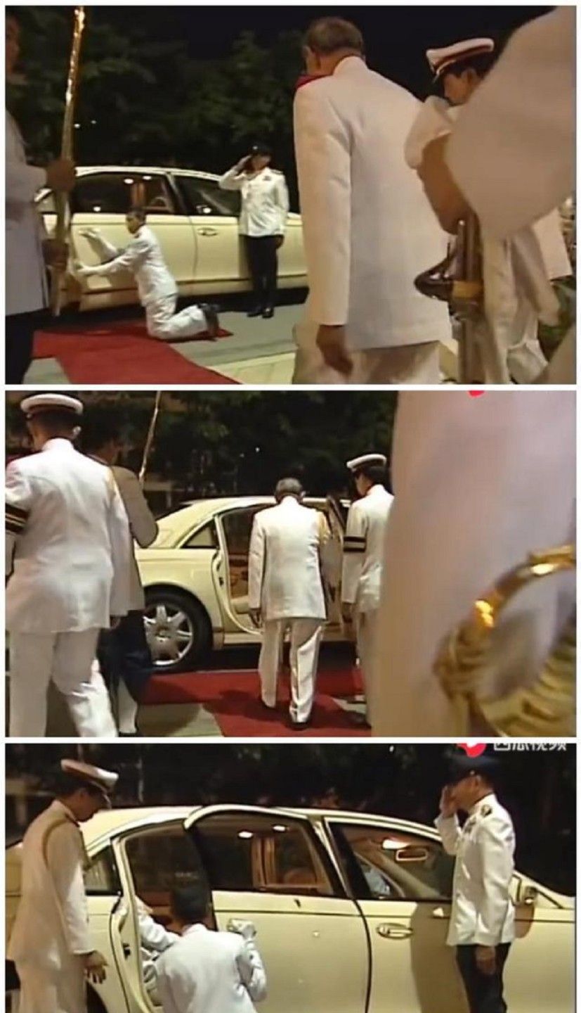 67岁泰国国王出行排场大,八个带刀侍卫开路