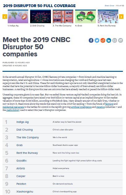 CNBC创新企业榜揭晓，以滴滴为代表的″中国军团″排名靠前引瞩目