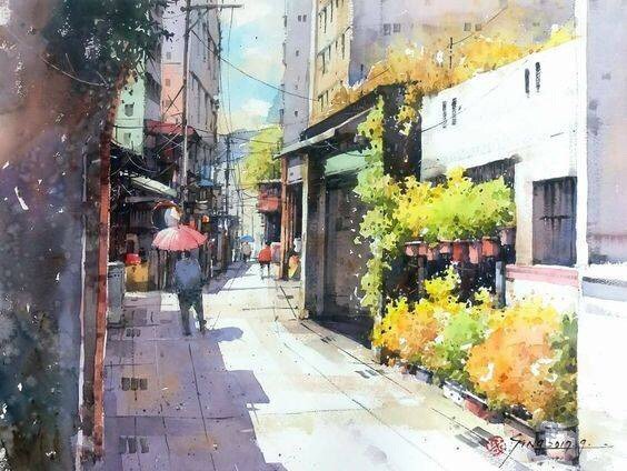 城市水彩画作 (作者: 画家郭金升)图片