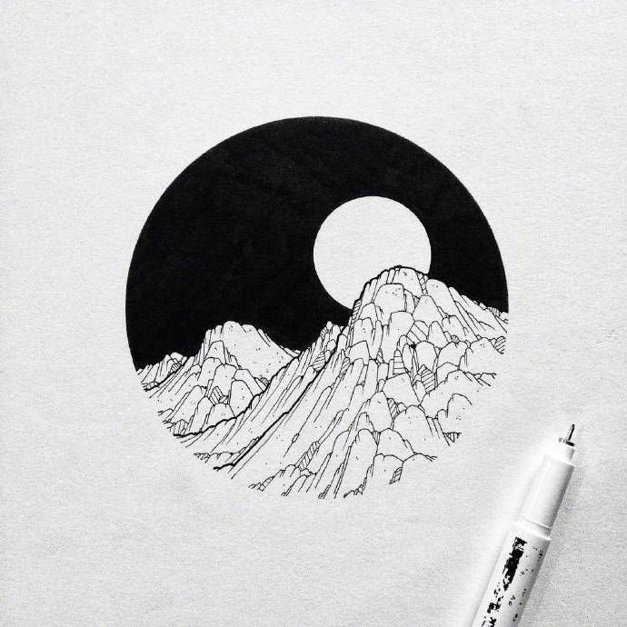 手绘黑白风景小插画作品分享