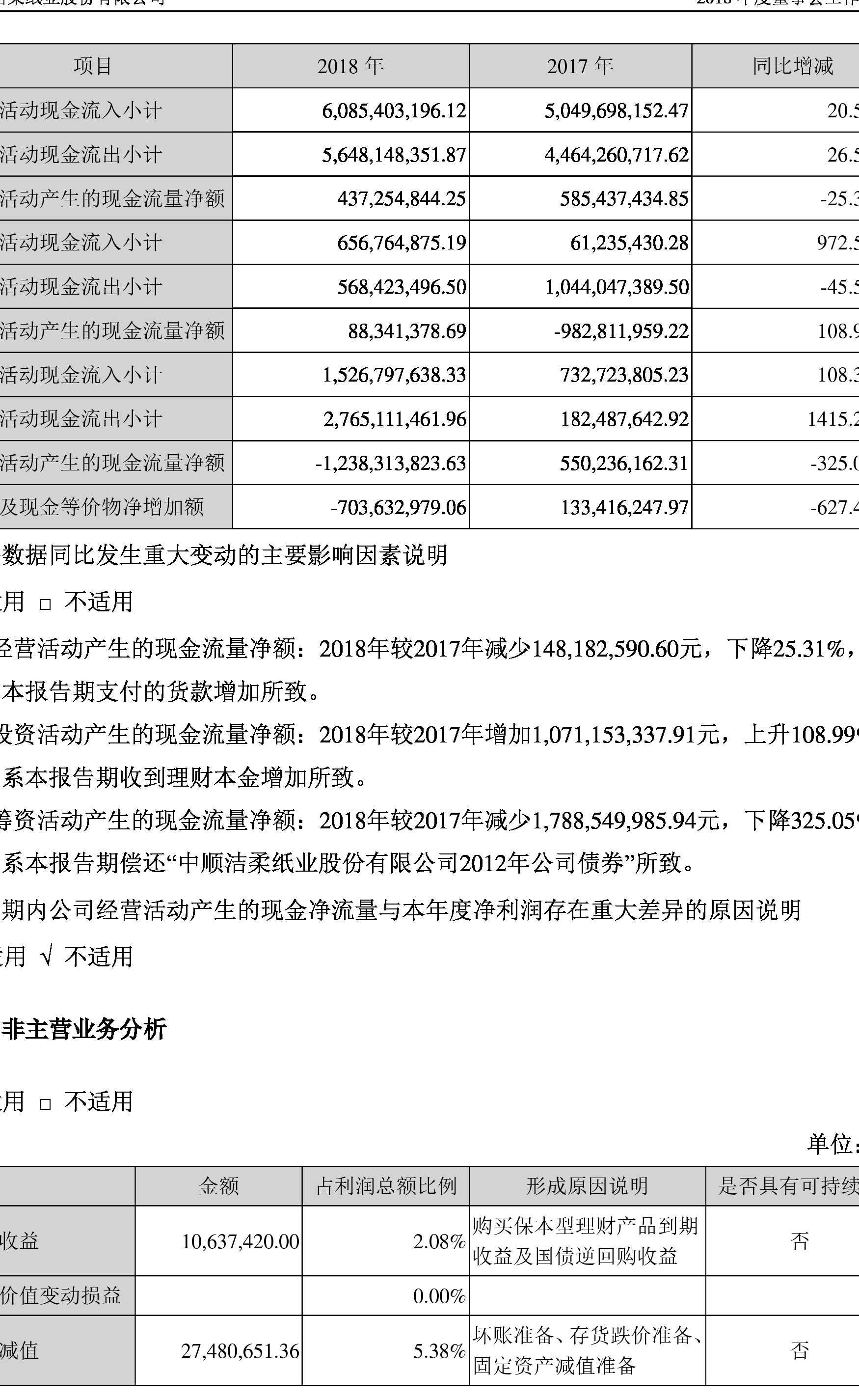 中顺洁柔:2018年度董事会工作报告