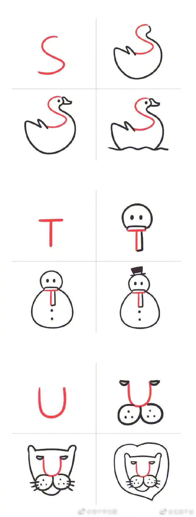 用英文字母画画,超萌,一学就会~