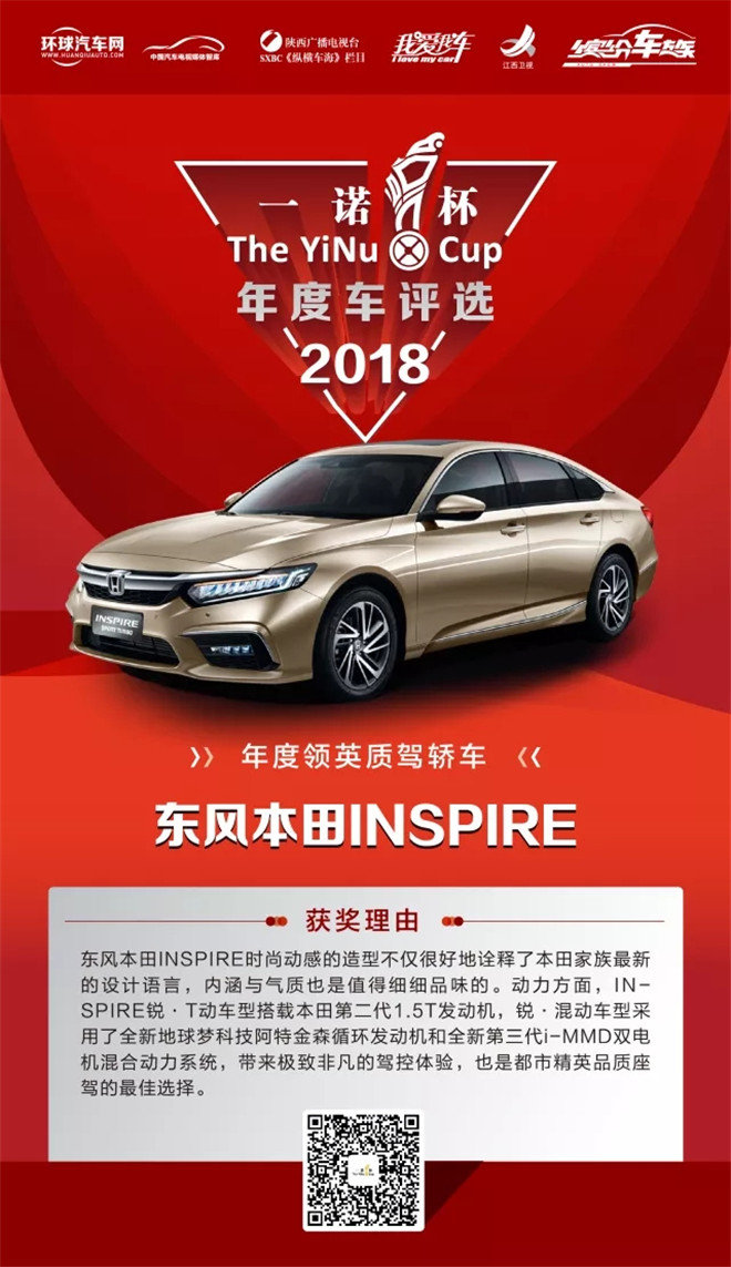 东风本田INSPIRE荣获2018年度第二届“一诺杯领英质驾轿车大奖