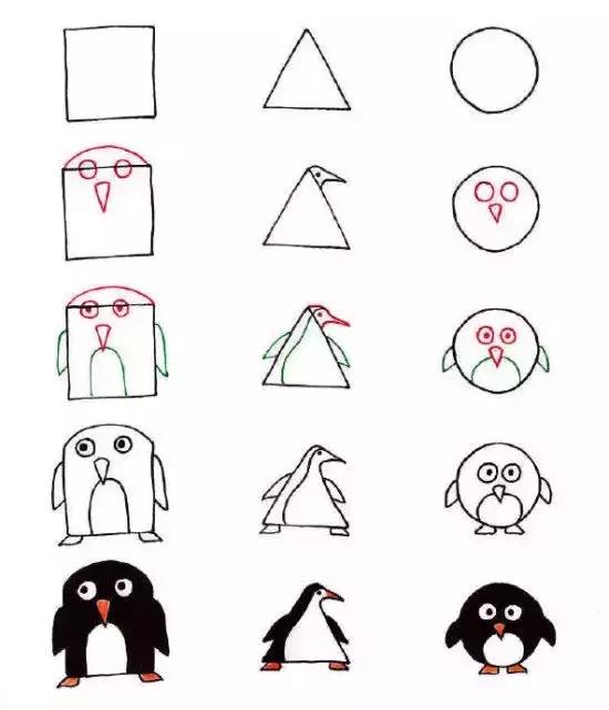 儿童简笔画:三种几何平面图形,轻松教孩子画动物,颠覆想象力!